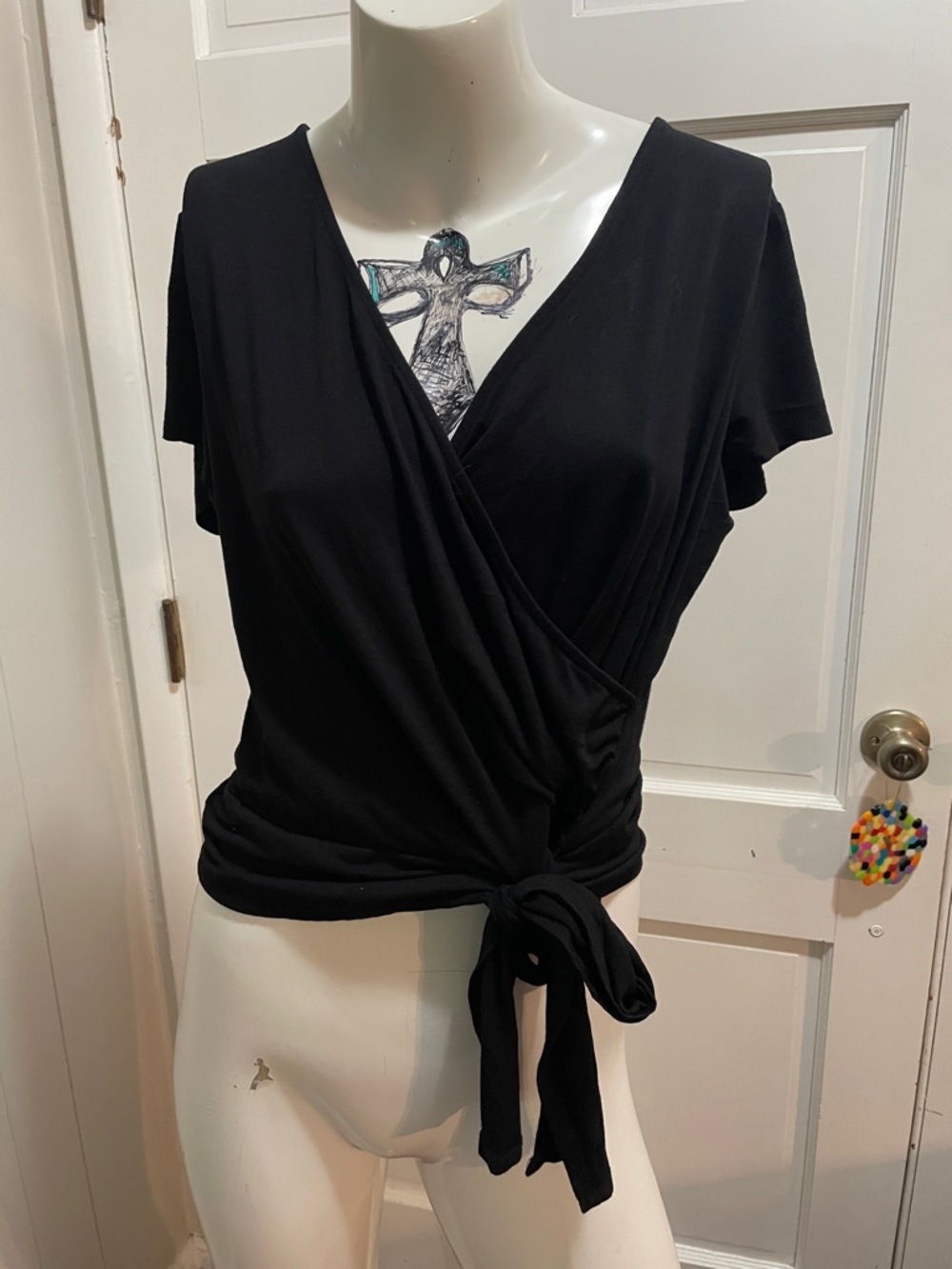 Vince Camuto Women's Black Wrap Tie Front Top